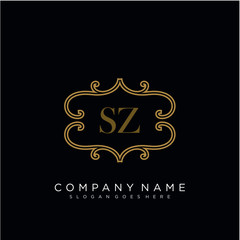 SZ Initial logo. Ornament ampersand monogram golden logo