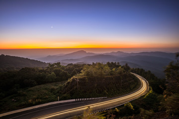 Doi Inthanon National park in the sunrise and mist at Chiang Mai Province, Thailand.