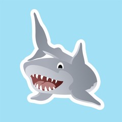 Illustration of Sharks Show Their Teeth Cartoon, Cute Funny Character, Swim in Water, Flat Design