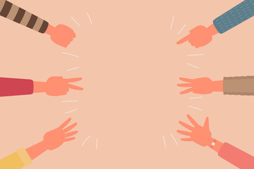 human hand finger counting from zero to five teamwork concept, vector flat illustration