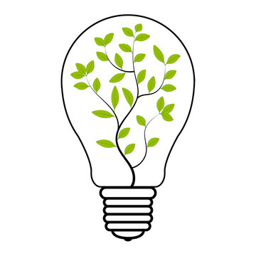light bulb tree plant inside, vector light bulb with green plant symbol of eco energy saving and renewable energy, green electricity sign