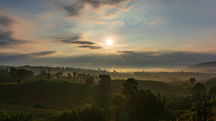 Scenic View Of Mountains Against Sky During Sunrise