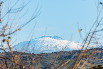 View of Mount Etna from Mazzarino, Caltanissetta, Sicily, Italy, Europe