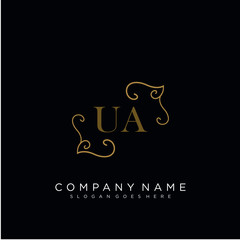 Initial letter UA logo luxury vector mark, gold color elegant classical