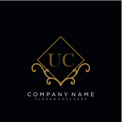 Initial letter UC logo luxury vector mark, gold color elegant classical