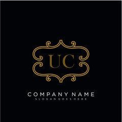 Initial letter UC logo luxury vector mark, gold color elegant classical