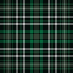 Tartan plaid green and black seamless checkered vector pattern.