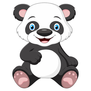 Cute baby panda cartoon sitting and smiling