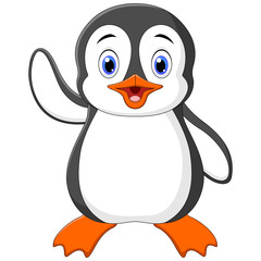 Illustration of cartoon funny little penguin waving hand