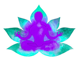 Dipinto acquerello yoga meditazione. Chakra. Sfonndo bianco