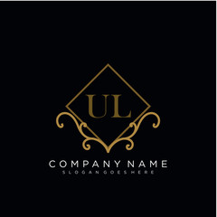 Fototapeta na wymiar Initial letter UL logo luxury vector mark, gold color elegant classical