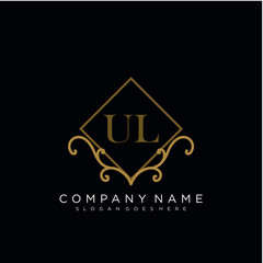 Initial letter UL logo luxury vector mark, gold color elegant classical