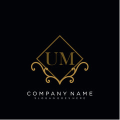 Initial letter UM logo luxury vector mark, gold color elegant classical