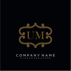 Initial letter UM logo luxury vector mark, gold color elegant classical