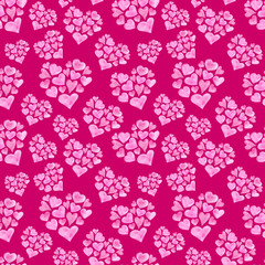 Watercolor romantic seamless pattern for Saint Valentine's Day. Hand drawn pink heart shapes. Elements isolated on bright red background for greeting cards design, wrapping, posters, printing