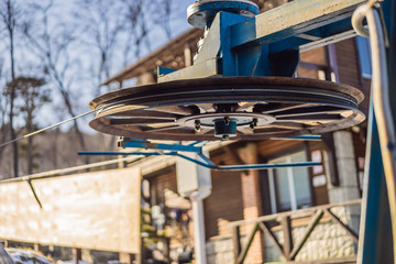 Ski-lift in a ski resort on a winter day