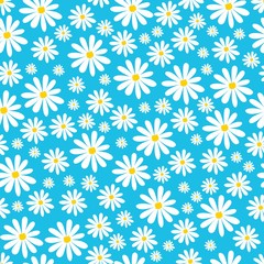 Fototapeta na wymiar Simple Seamless Flower Pattern Design, White Flower in Blue Background Vector