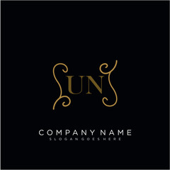 Initial letter UN logo luxury vector mark, gold color elegant classical