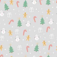 Seamless pattern for Christmas and New Year with cute hand drawn elements. Vector