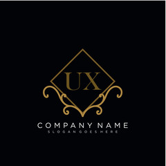 Initial letter UX logo luxury vector mark, gold color elegant classical