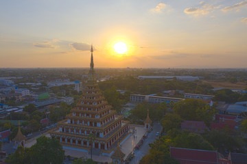 Aerial view Khon Kaen province with Phra Mahathat Kaen Nakhon at Wat Nong Wang in Thailand,