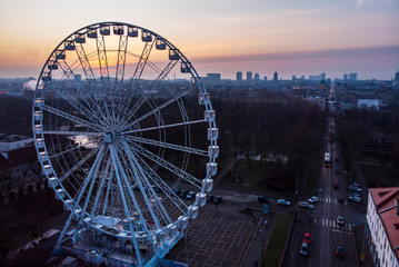 Ferris wheel at the Old Market in the city of Lodz, Poland.