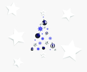 Christmas illustration of a Christmas tree made of balls and stars