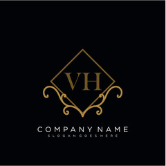Initial letter VH logo luxury vector mark, gold color elegant classical 