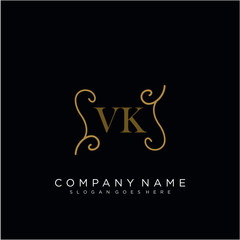 Initial letter VK logo luxury vector mark, gold color elegant classical 