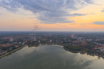 Aerial view Khon Kaen province with bueng kaen nakhon lake in Thailand.