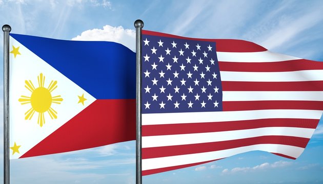 3D illustration of USA and Philippines flag