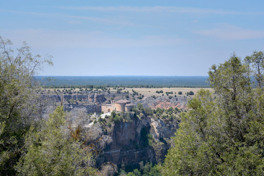 Hermitage of San Frutos in the canyon of the Duraton river. This hermitage is part of the remains of an old monastic complex located in the province of Segovia and belonging to the town of Carrascal 