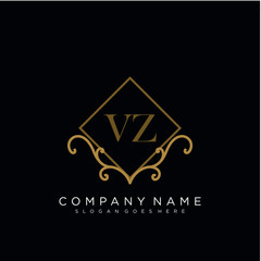 Initial letter VZ logo luxury vector mark, gold color elegant classical 