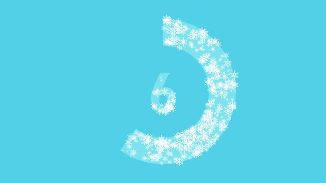 A countdown of ten seconds. Decreasing the circular scale of snowflakes. The approach of the new year. Blue background. 4K.