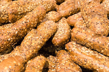 Healthy home-made wholegrain bread with whole seed on top. Filled frame texture.