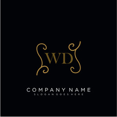 Initial letter WD logo luxury vector mark, gold color elegant classical 