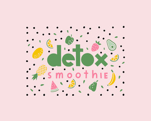 Vector detox smoothie poster in doodle flat style.