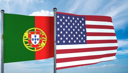 3D illustration of USA and Portugal flag