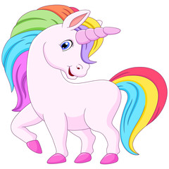 Cute cartoon unicorn with rainbow mane © Winarto