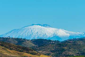 View of Mount Etna from Mazzarino, Caltanissetta, Sicily, Italy, Europe