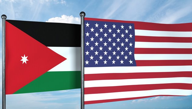 3D illustration of USA and Jordan flag