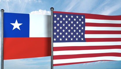3D illustration of USA and Chile flag
