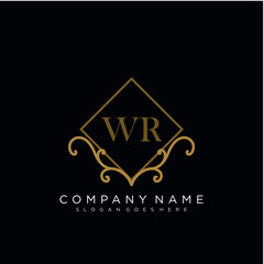 Initial letter WR logo luxury vector mark, gold color elegant classical