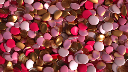 Beautiful background with beads, particles and simulation. 3d illustration, 3d rendering.