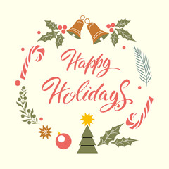 With winter New Year's seasonal holidays. Congratulatory poster