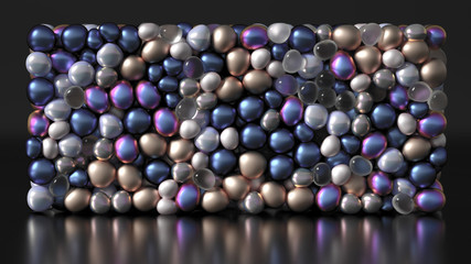 Beautiful background with beads, particles and simulation. 3d illustration, 3d rendering.