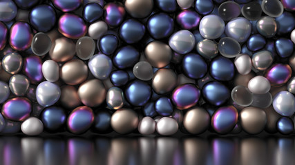 Beautiful background with beads, particles and simulation. 3d illustration, 3d rendering.