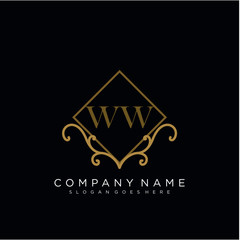 Initial letter WW logo luxury vector mark, gold color elegant classical