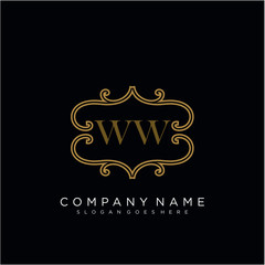 Initial letter WW logo luxury vector mark, gold color elegant classical