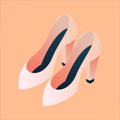 Elegant pair of shoes in nude beige gradients in isometric style. Isolated on peach background concept fashion illustration